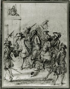 ルイドミニクカルトゥーシュの逮捕（1693-1721）（紙にクレヨン） 作： French School